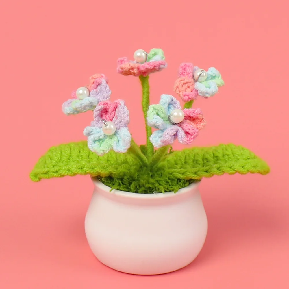 Homemade Crochet Flower Finished Hand Knitted Immortal Flower Crochet Potted Plant Balcony Desktop Decor