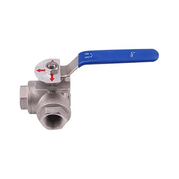 Manufacturer price 1/2 3/8 stainless steel ball valve,T mounting pad Female 3-way manual ball valve with Vinyl locking handle