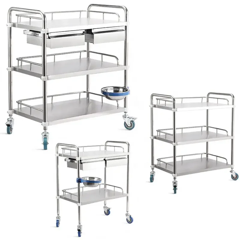 Stainless Steel Hospital Instrument Monitor Trolley Medical Dressing Trolley With Drawer