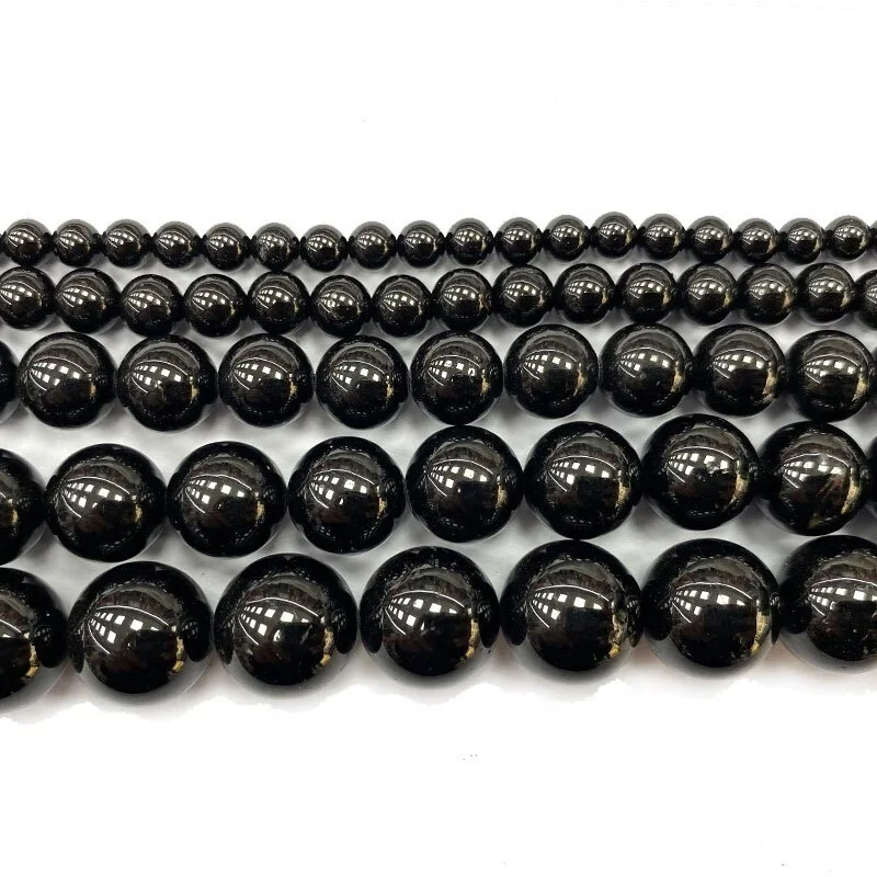 Wholesale Natural Black Tourmaline Gemstone Round Shape Beads For Jewelry Making Bracelet Necklace Pendants  for Men Women