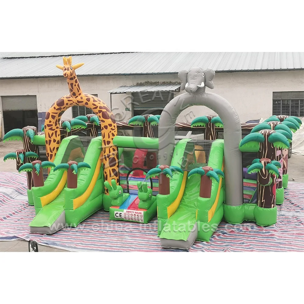 Popular Fun Inflatables Jumping Bouncer Naughty Kids Jungle Elephant Bouncy Castle Slide for Outdoor Activities