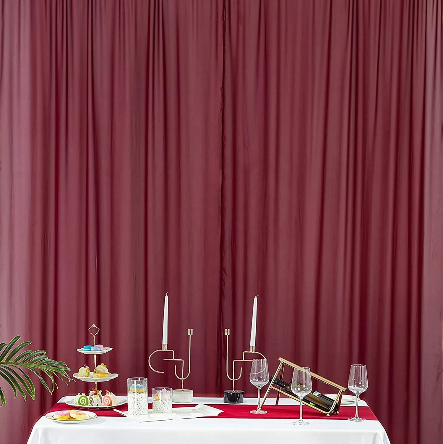 Beautiful burgundy silky background rectangle chiffon backdrop curtain for wedding events