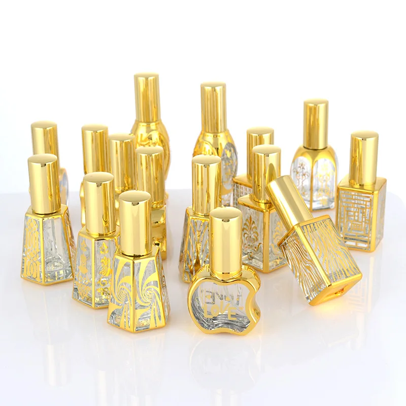 luxury Empty mini glass arabic perfume bottle golden arabic 10ml