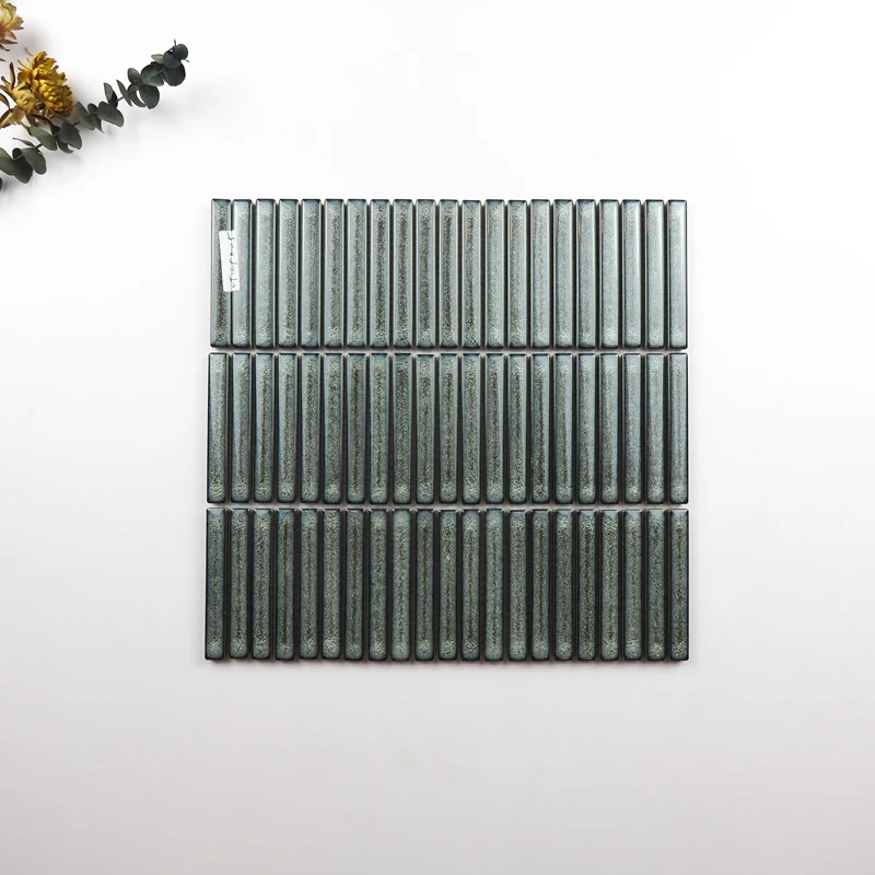 Hot Sale Premium Interior Bathroom Kitchen Backsplash Wall Glazed Stackbond Glossy Ceramic Strip Kitkat Finger Mosaic Tile