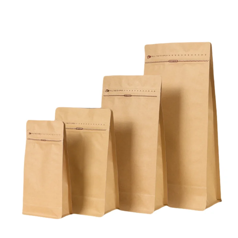150g 250g 350g 500g 1kg Custom Printed Compostable Black White Kraft Paper Flat Bottom Coffee Bean Bags