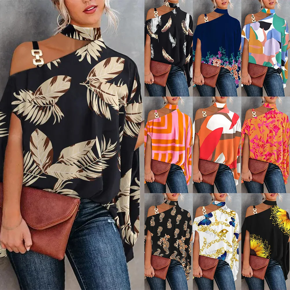 Sunflower Print Long Oblique shoulder  Dress Sleeveless Women Summer Sexy V-Neck Black Strappy Dress Open Back