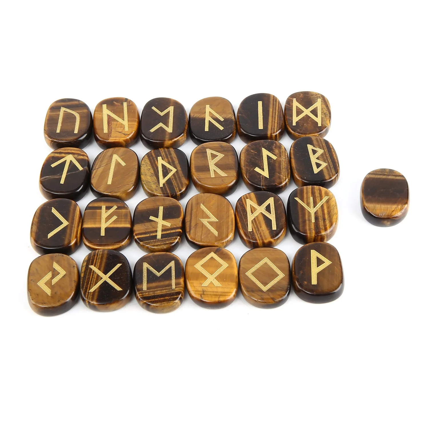 Tiger Eye Natural Crystal Runes Wicca Energy Stones Reiki Tumbled Engraved Lettering Crystal Rune Stone Set