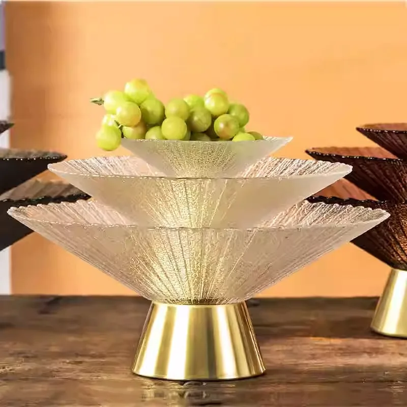 Wholesale Glass Fruit Plate Storage Ornaments Glassware Tableware Plate Grade Copper Bottom Household Glass Plate
