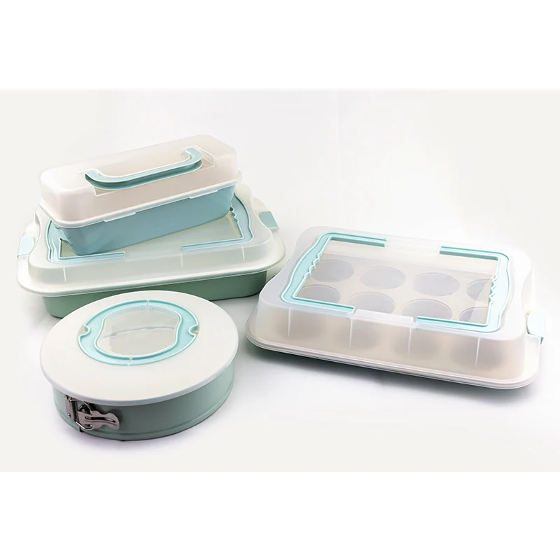 Wholesale 4-Piece Carbon Steel Baking Tray Set Muffin Pan Loaf Bread Pan Non Stick Springform Cake Pans Bakeware Set With Lid