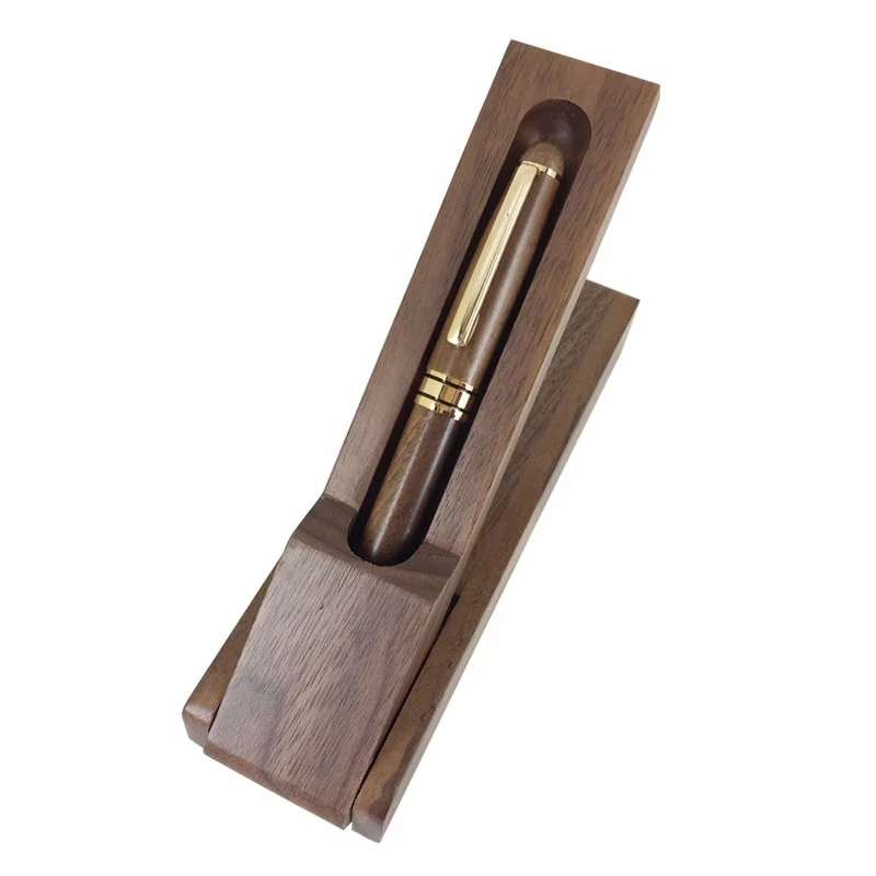ACMECN Walnut Wood Ballpoint Pen with Gift Box Writing Stationery Kits Eco-friendly Hand-made Wooden Craft Ball Pen and Box Sets
