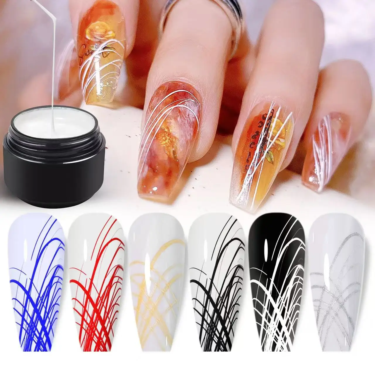 Nail Brushed Glue New Stretch Silk Painted Creative Painting Flower Pull Glue spider gel
