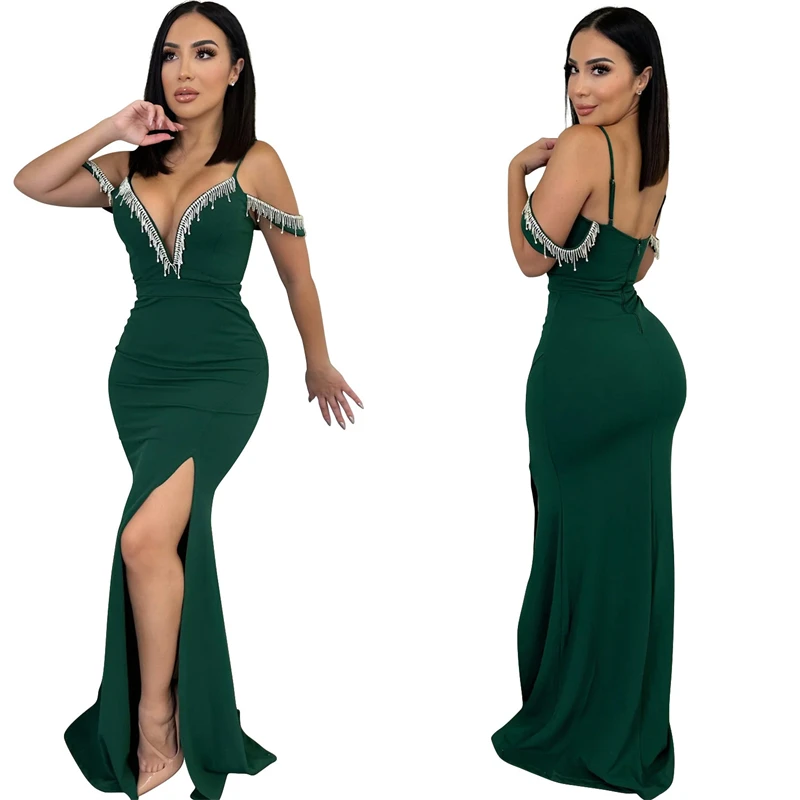 luxury rhinestone beaded crystal high split prom party evening long dress canada women lady elegant party evening ball gown