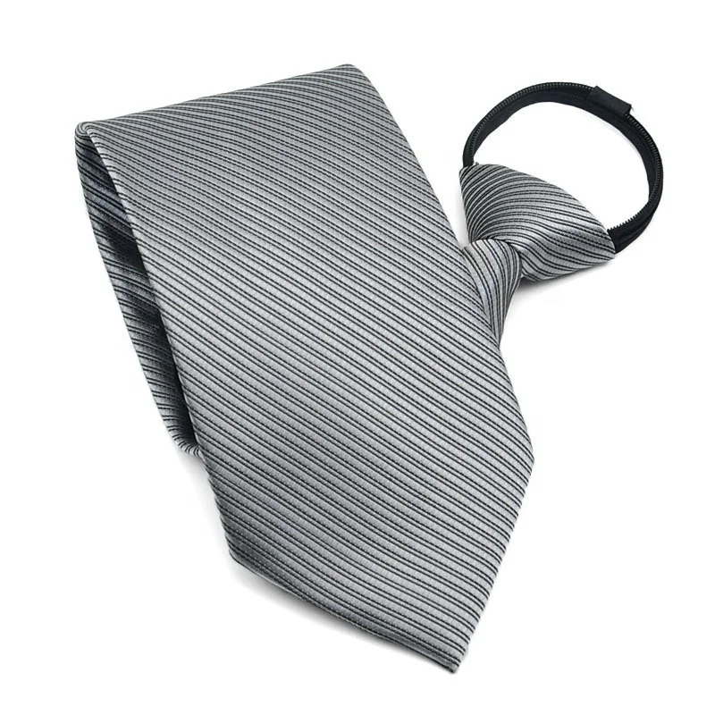 Hot sale cheap zipper ties necktie polyester stain fine stripes high quality zip neckties