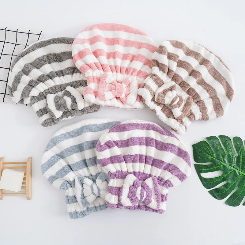 Shower spa head wrap terry dry hair towel thick highly absorbent hair towel wrap turban microfiber hair drying cap