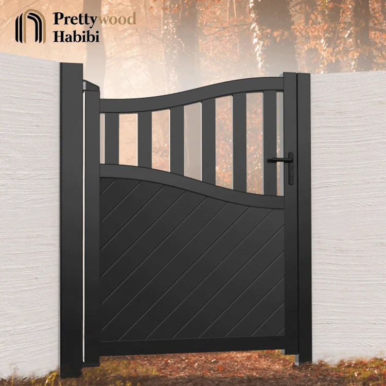 Prettywood изогнутый верх Электрический дистанционный моторизованный Открыватель качели Электрический пешеходный проход решетка алюминиевые ворота