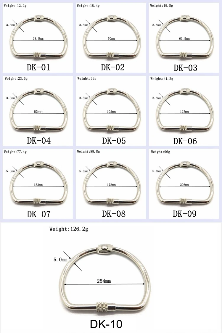 YIWANG Different Sizes Metal Nickel Plating D Shape Screw Lock Binder Rings For Pamphlets