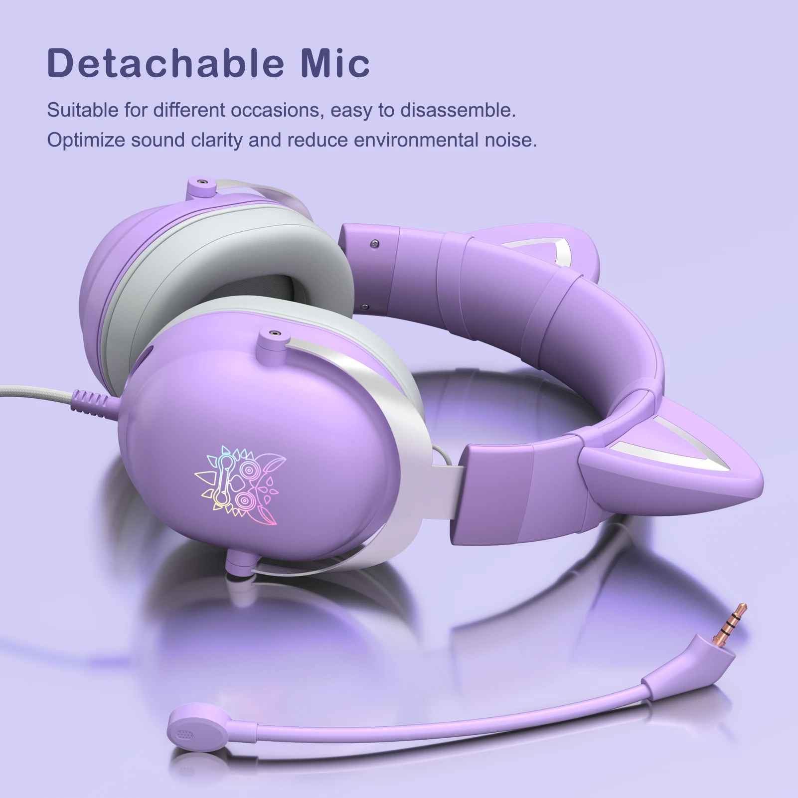 Onikuma X11 purple hoofdtelefoon audifonos de cable corded gaming anc stereo audio cat wired earphones with mic