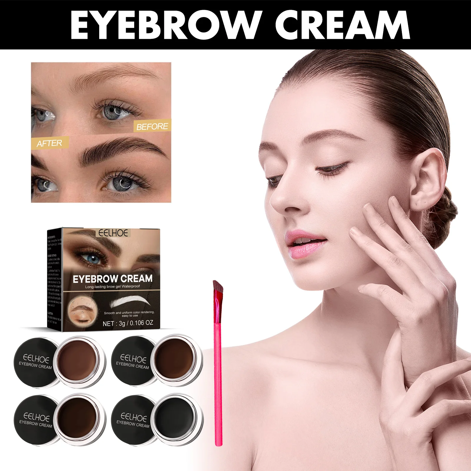 Natural Dry Fast smooth Easily Eye Brow Enhancers Cream Smudgeproof Sweat Resistant Formula Eyebrow Pomade Gel with brush