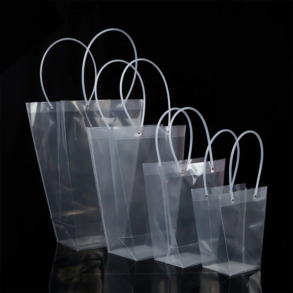 2023 New Product Clear Luxury Flower Packaging Bag PP Plastic Material With Handle Portable For Flower