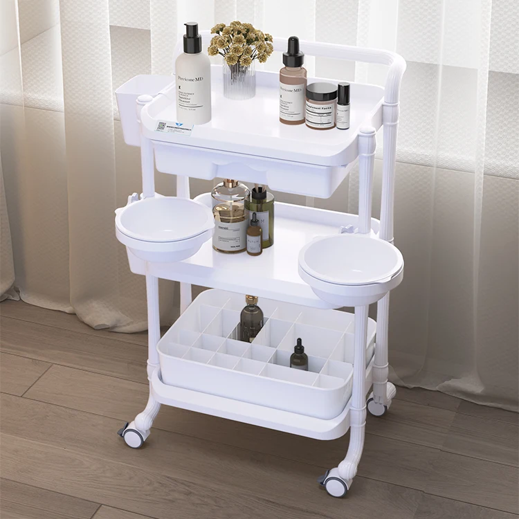 New Design Cheap Thick And Strong Bearing 150 kg Beauty Carts Multi-layer Pink/White  Trolley Cart Stand Beauty