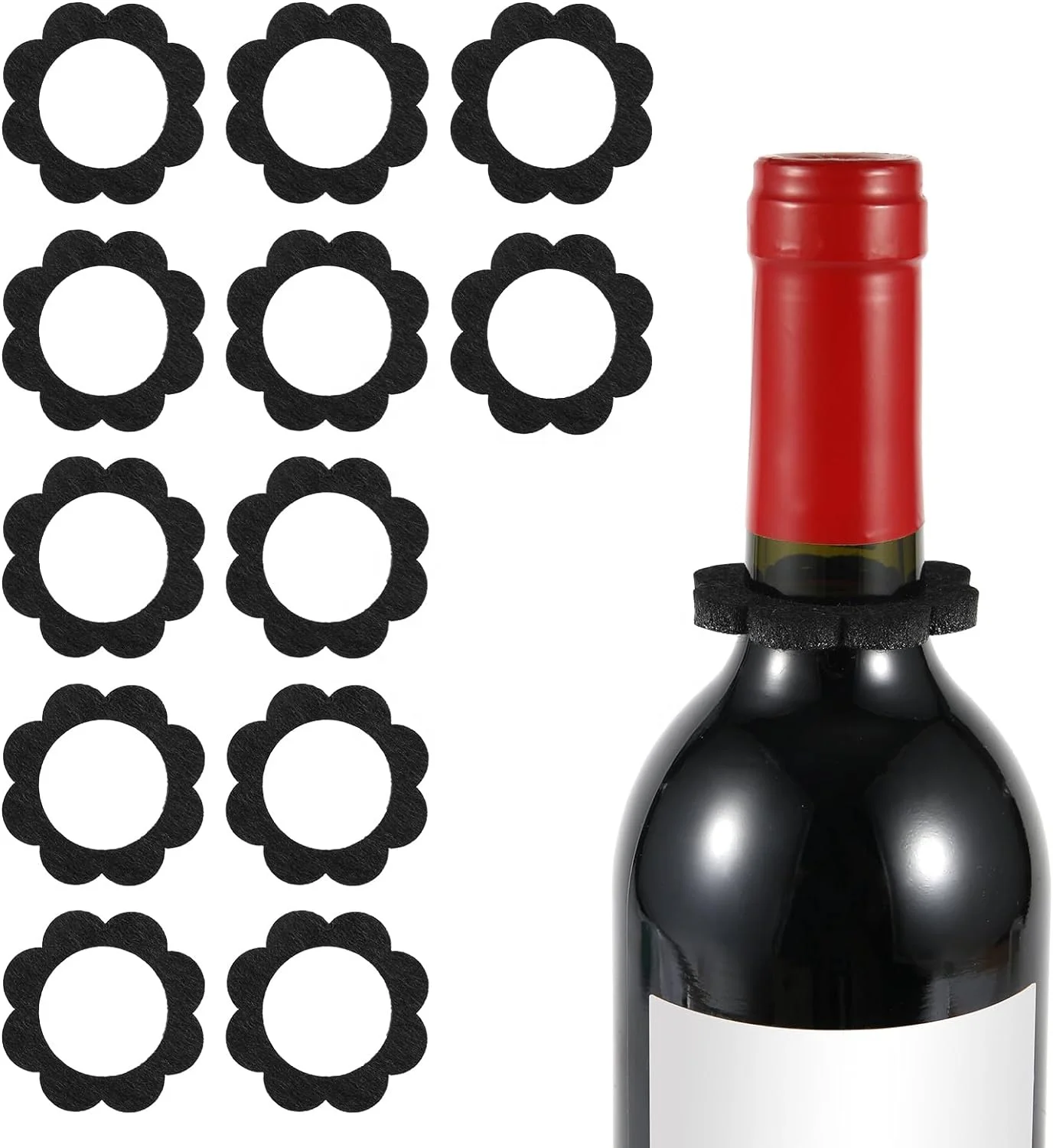 12 Pack No Spill Wine Bottle Drip Collar Disposable Wine Drip Stopper Flower Shaped Felt Wine Drip Rings for Bar Kitchen Party