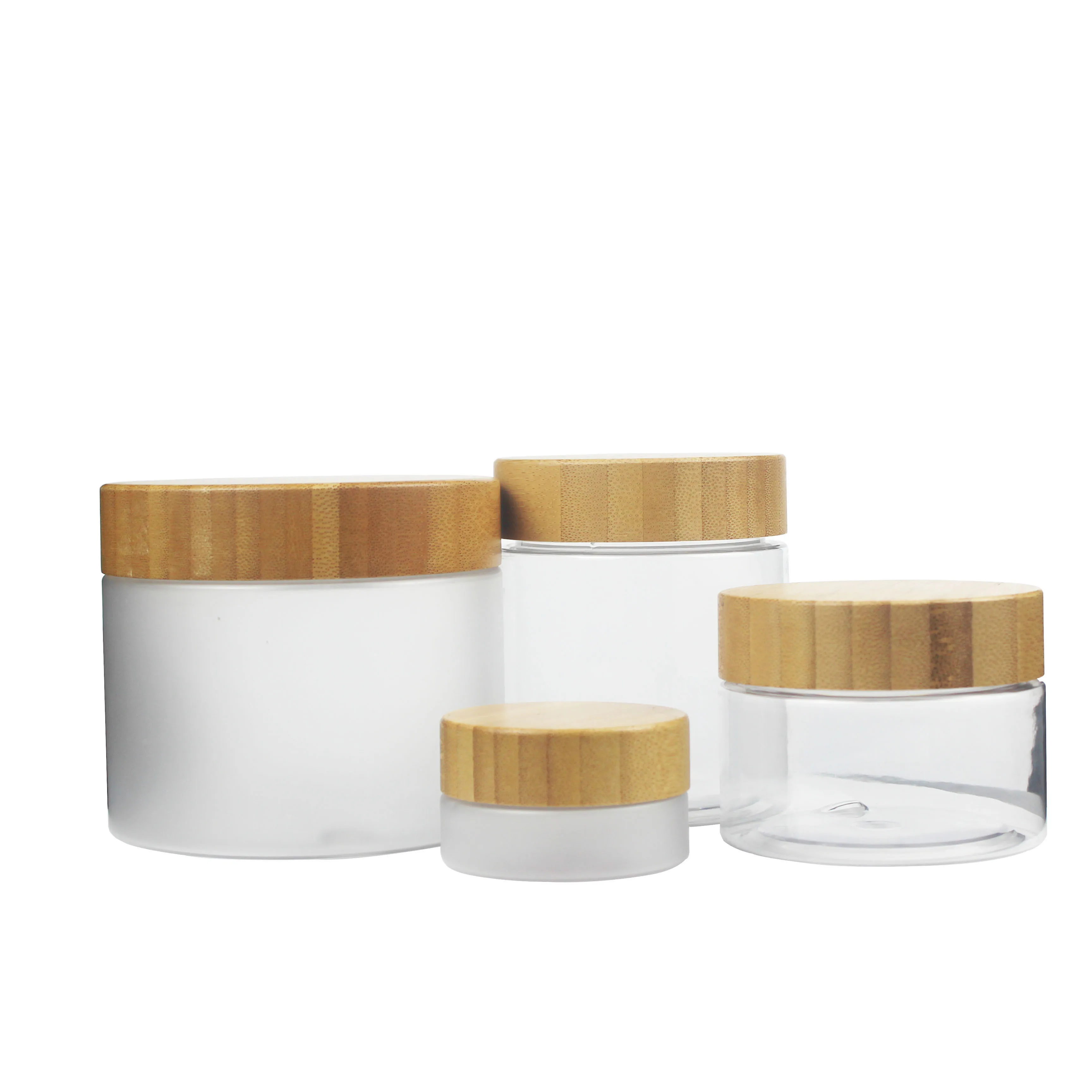 4oz 8 oz 500ml Clear pots cosmetic jar body scrub container empty PET plastic jars with bamboo wood lids PJB251Z