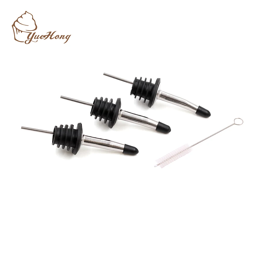Liquor Bottle Pourers-Food Grade Stainless Steel Wine Pourer Spouts with a brush