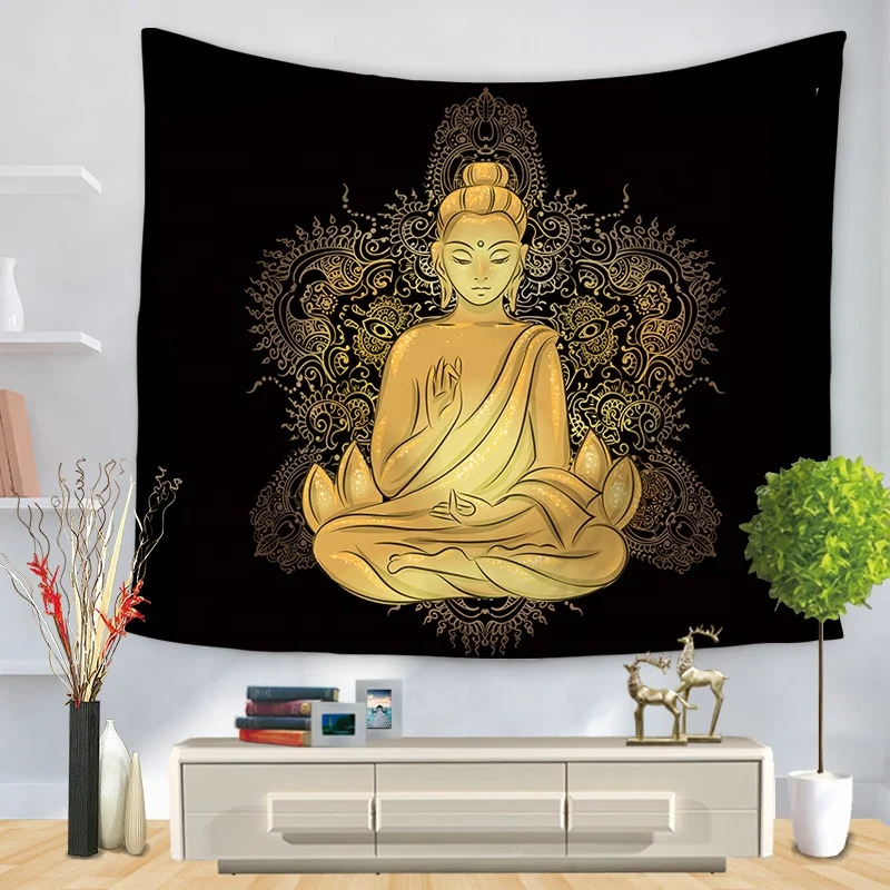 
High Quality Buddha Meditation and Lotus Bedspread Tapestry Wall Hanging 