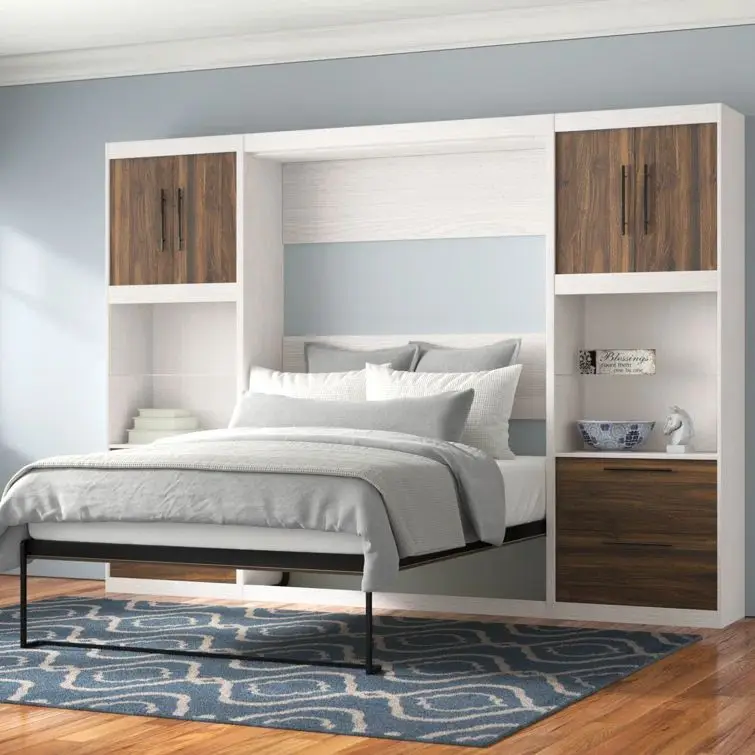OEM Wholesale Price Customized Folding Wall Bed for Bedroom Wall Bed with Bookshelf and Smart Hidden Table