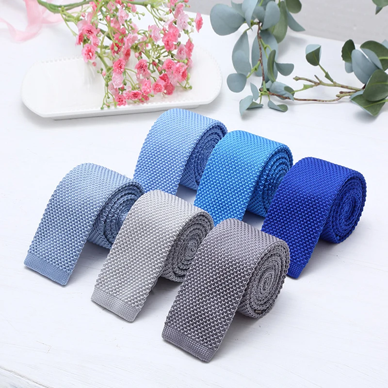 Solid Color Neckties Knitted Skinny Ties for Men Pink Blue Red Handmade Hign Quality Ties