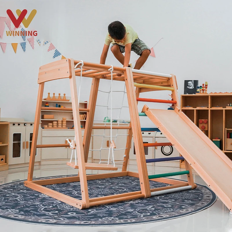 Winning Indoor Playground Gym Baby Climbing Toys Climbing Wall Rope Wall Net Swing Ladder Wooden Climbing Frame