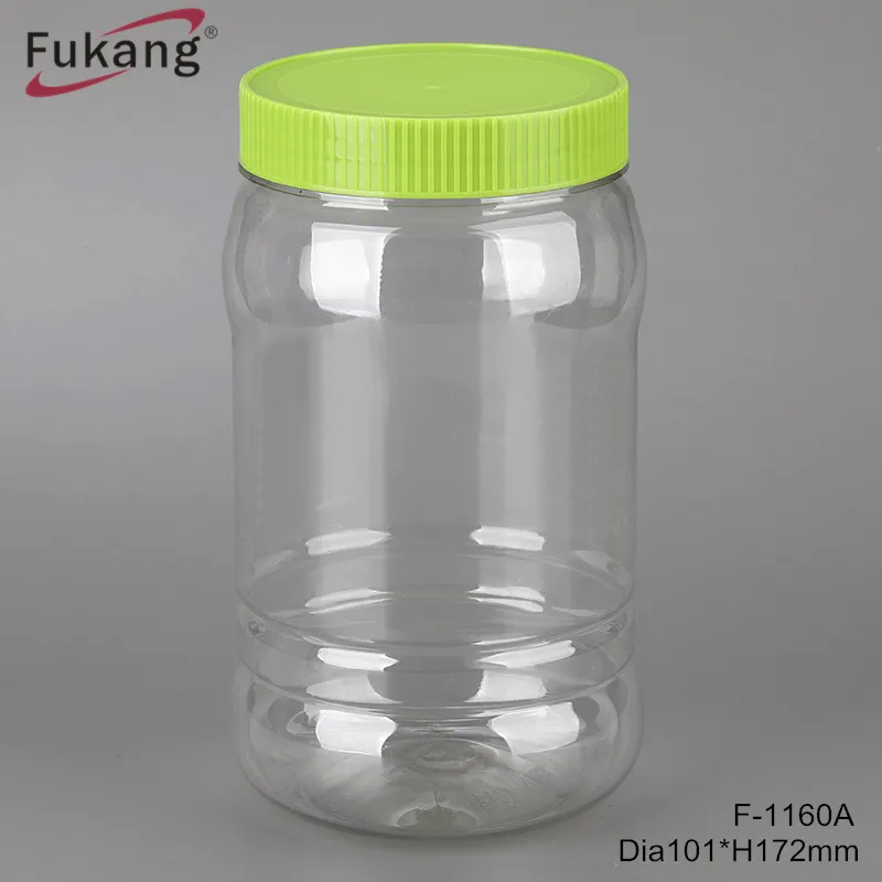 1 liter plastic PET peanut butter round jar packaging and clear plastic peanut butter container with color screw lid