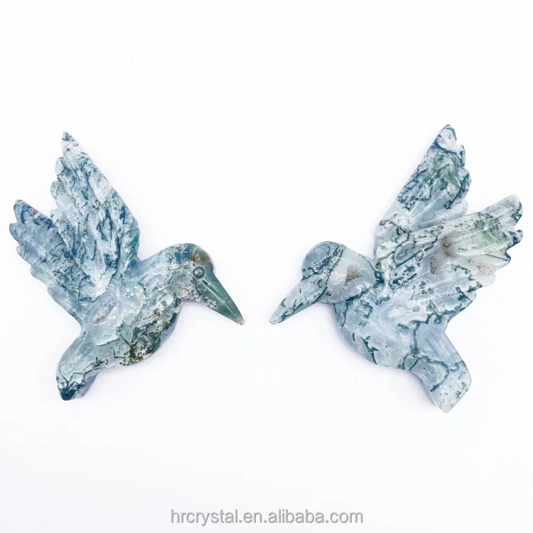 Vivid Folk Crystal Carving Hand Carved Natural Agate Crystal Hummingbird Animals Figurines