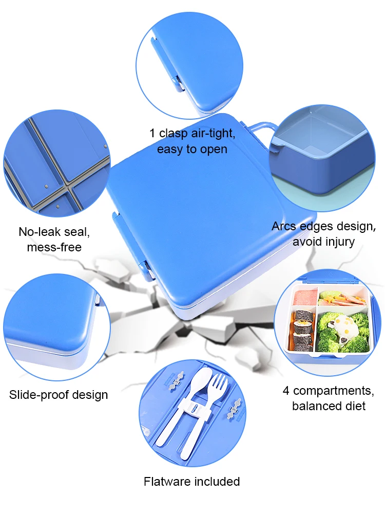 Free Sample Rectangle-Shaped Double Wall PP Plastic Lunch Box Airtight Multi-Compartment Storage Container Kids Silicone