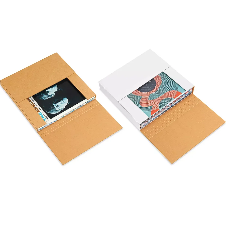 В наличии на заказ 12-дюймовая белая коричневая бумага легкоскладывающиеся картонные виниловые пластинки для альбома почтовый ящик переезда винила