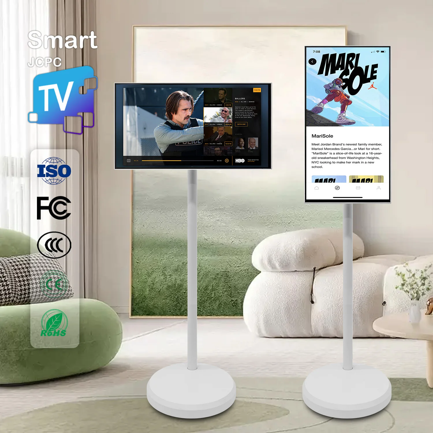 21.5 Inch Display Lcd Touch Screen Indoor Android 12 Moveable Android Monitor Portable Floor Standing Smart Tv