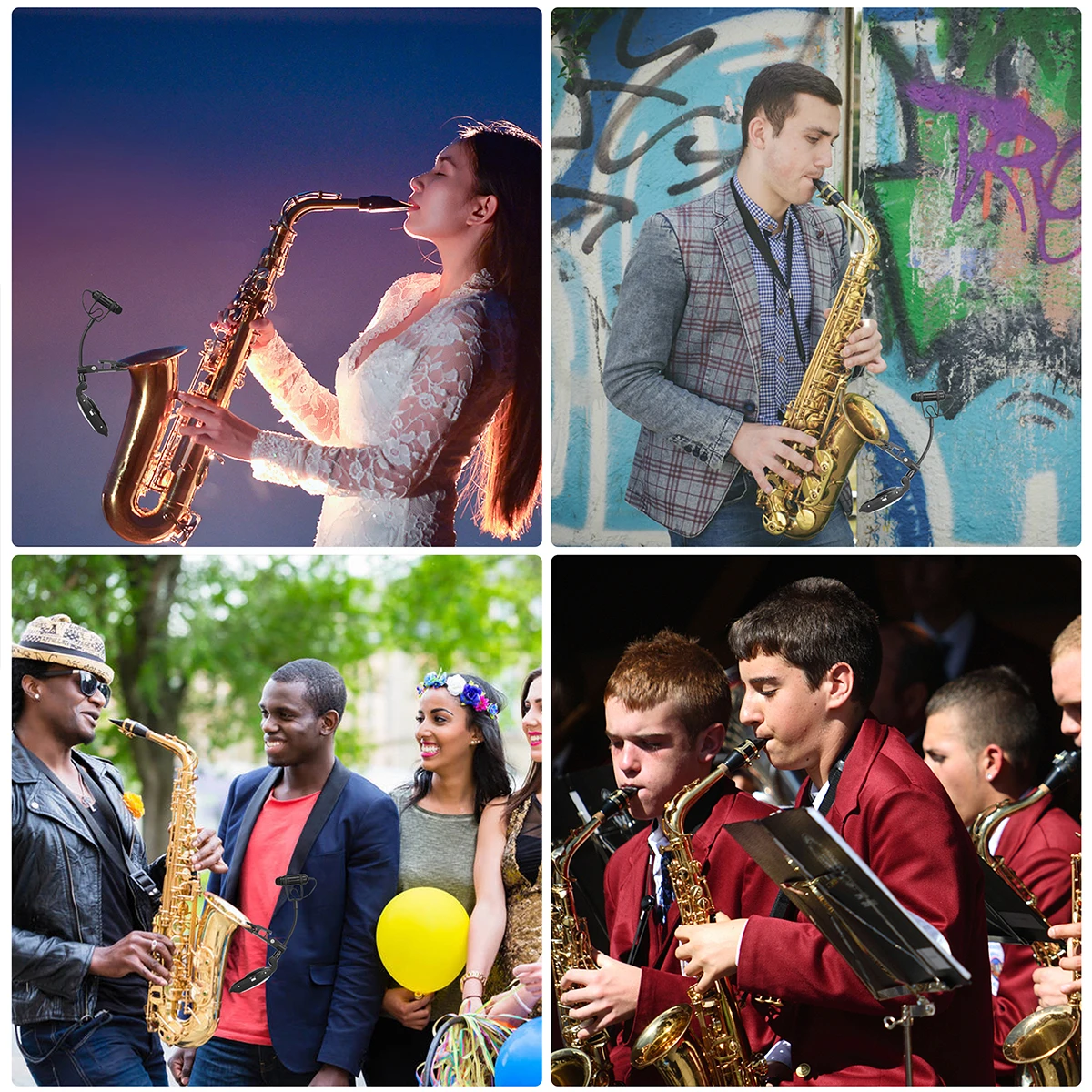 KIMAFUN KM-G306-3 2.4G Professional Instrument Wireless Saxophone Microphone for Saxophone Tuba Trumpet with MIXER Amplifier