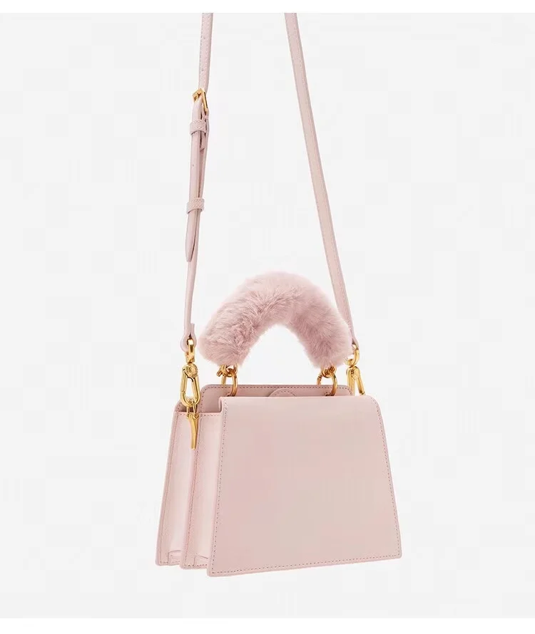 AZB069 Myanmar Factory Wholesale Mini Faux Fur Handle Cute Shoulder Bag With Scarf Lady Small Crossbody Handbag For Women