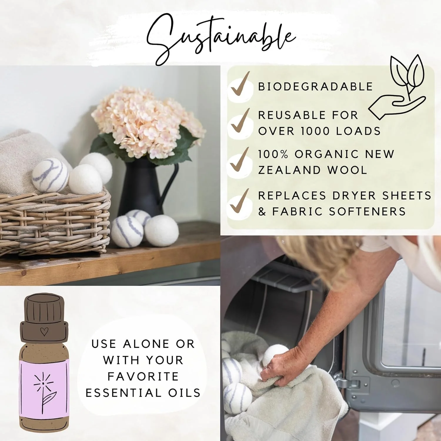 Factory Wholesale 6 Pack XL 100% Pure New Zealand Wool Dryer Balls Reusable Organic Felt Tumble Wool Laundry Dryer Balls