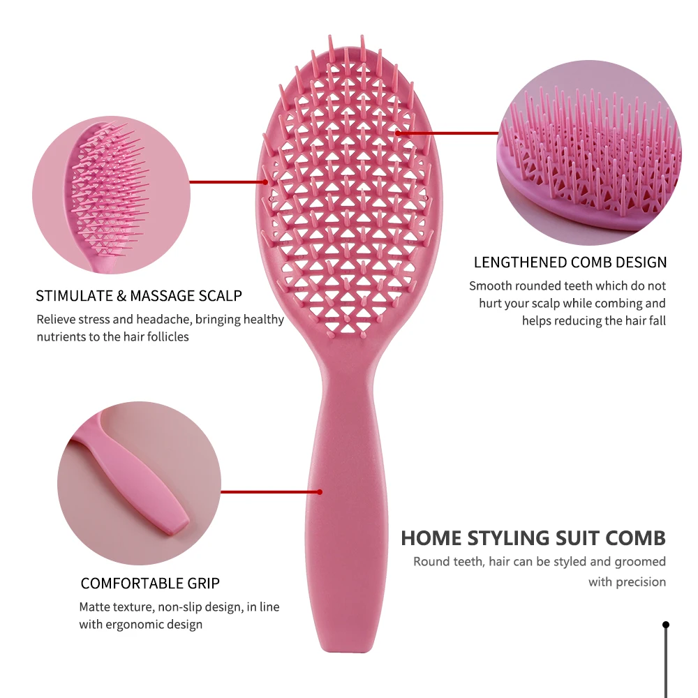 Newest Salon  Hairstyling Vent Hair Comb Plastic Rectangle Hair Brush Kit 3 Piece Round Shape Hollow Grid Design Hair Brush Comb
