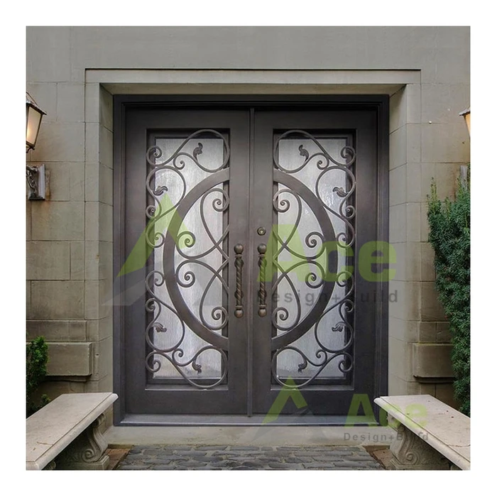Residential main front entry metal doors security doors design exterior entrance double wrought iron door