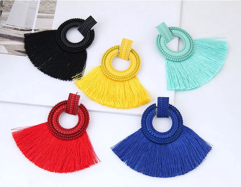 Bohemia stylish earrings for ladies jewelry women  hoop hanging tassel earrings