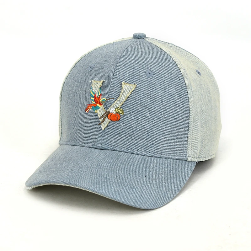 New arrival color block structured letter graphic blue jean cowboy baseball cap hat