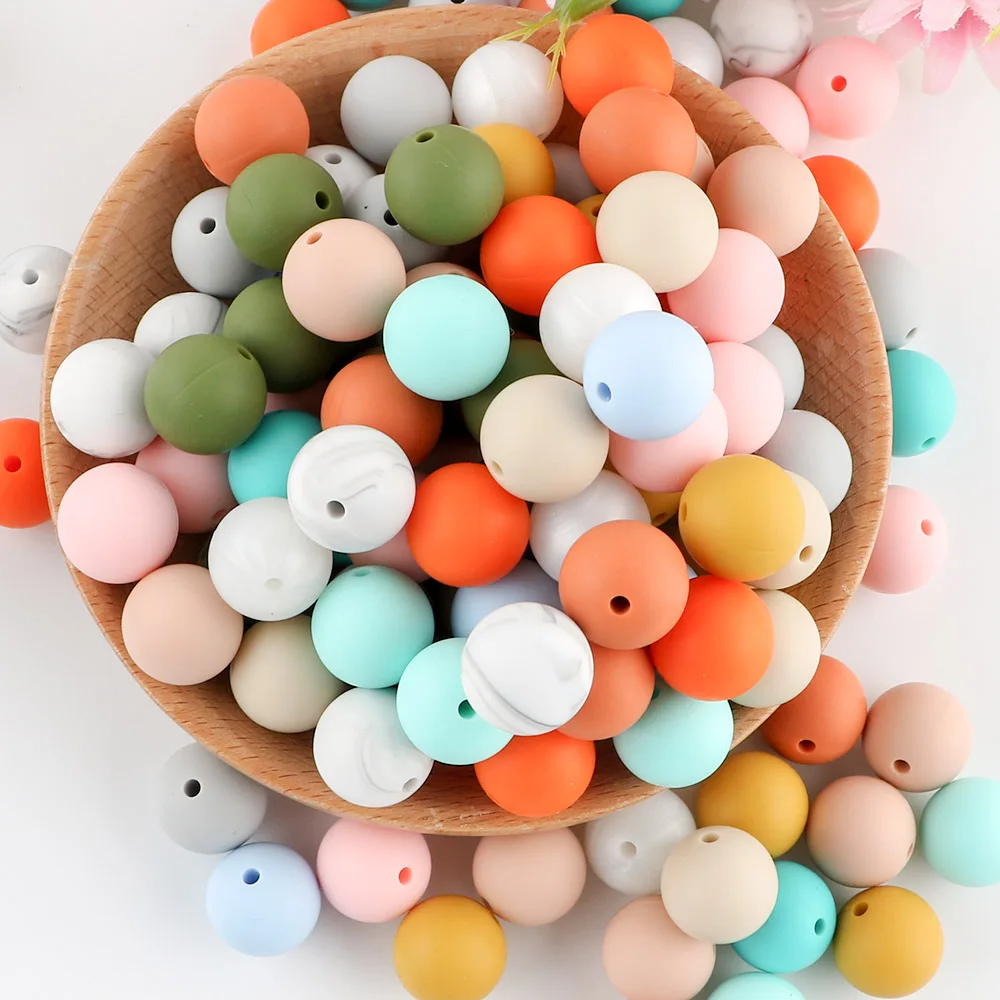 15mm Round Silicone Beads Colorful Silicone Teething Beads Loose Baby Chewing Bead for Baby Nursing Teether Toys