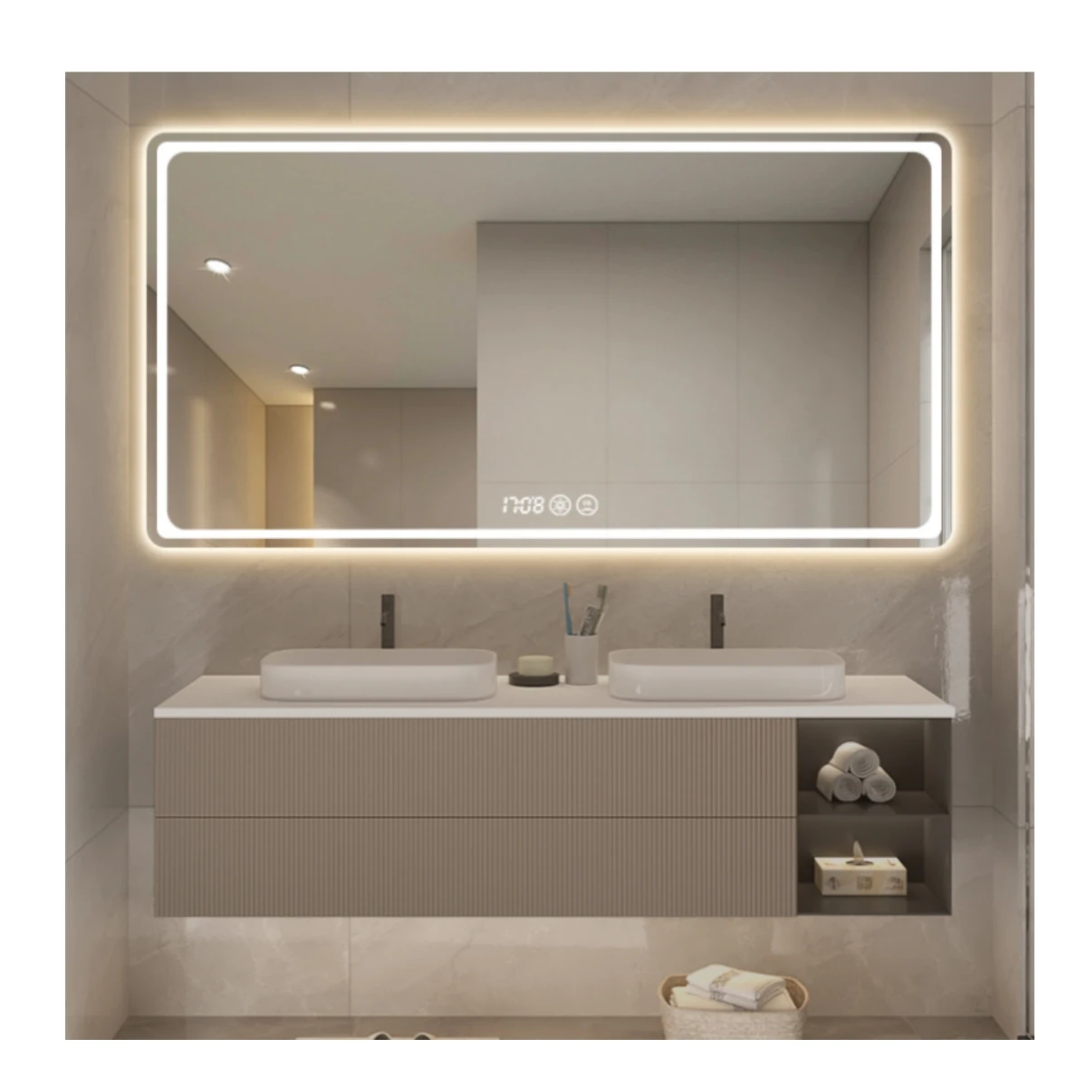 custom 50*150 cm defogging time temperature smart LED mirror for bathroom washingroom vanity makeup miroir espejo spiegel