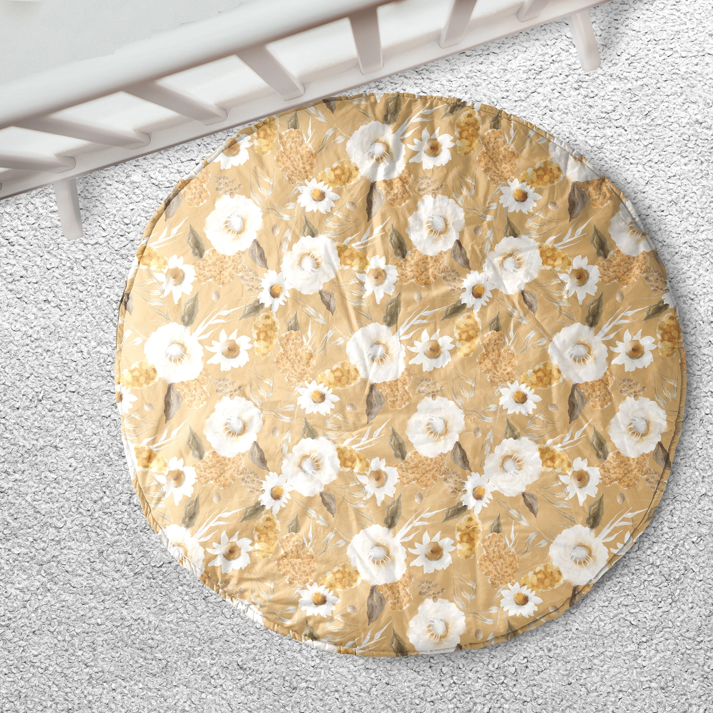 Lovely and soft linen floral print custom well made kids room mat baby tummy time play carpet