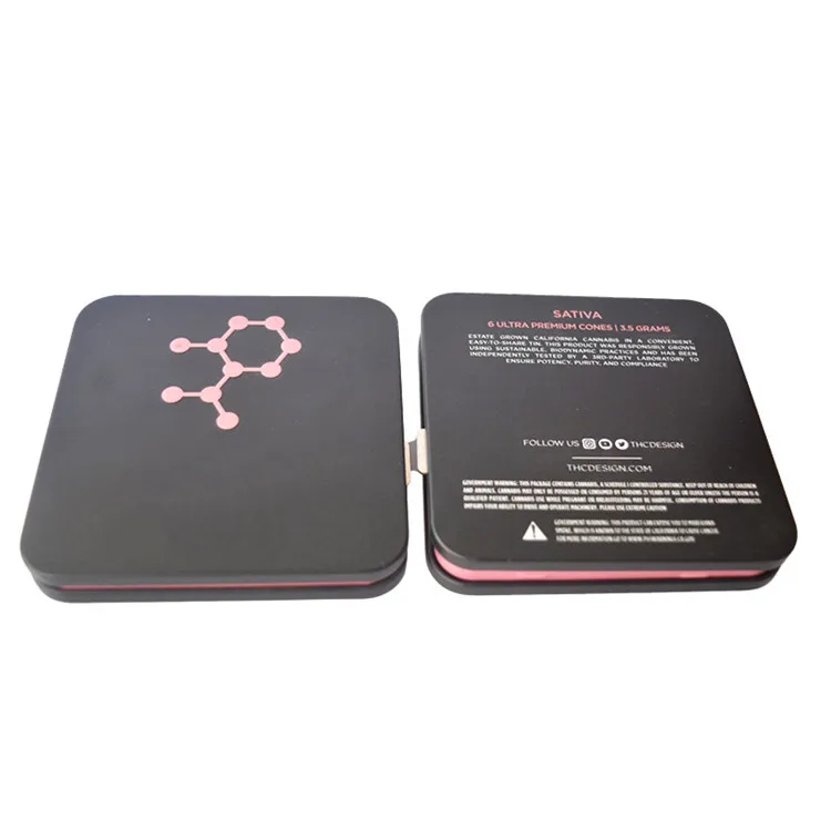 
customized childproof air tight weed packaging pre roll cones container thin square tin box for cigarette mint weed 