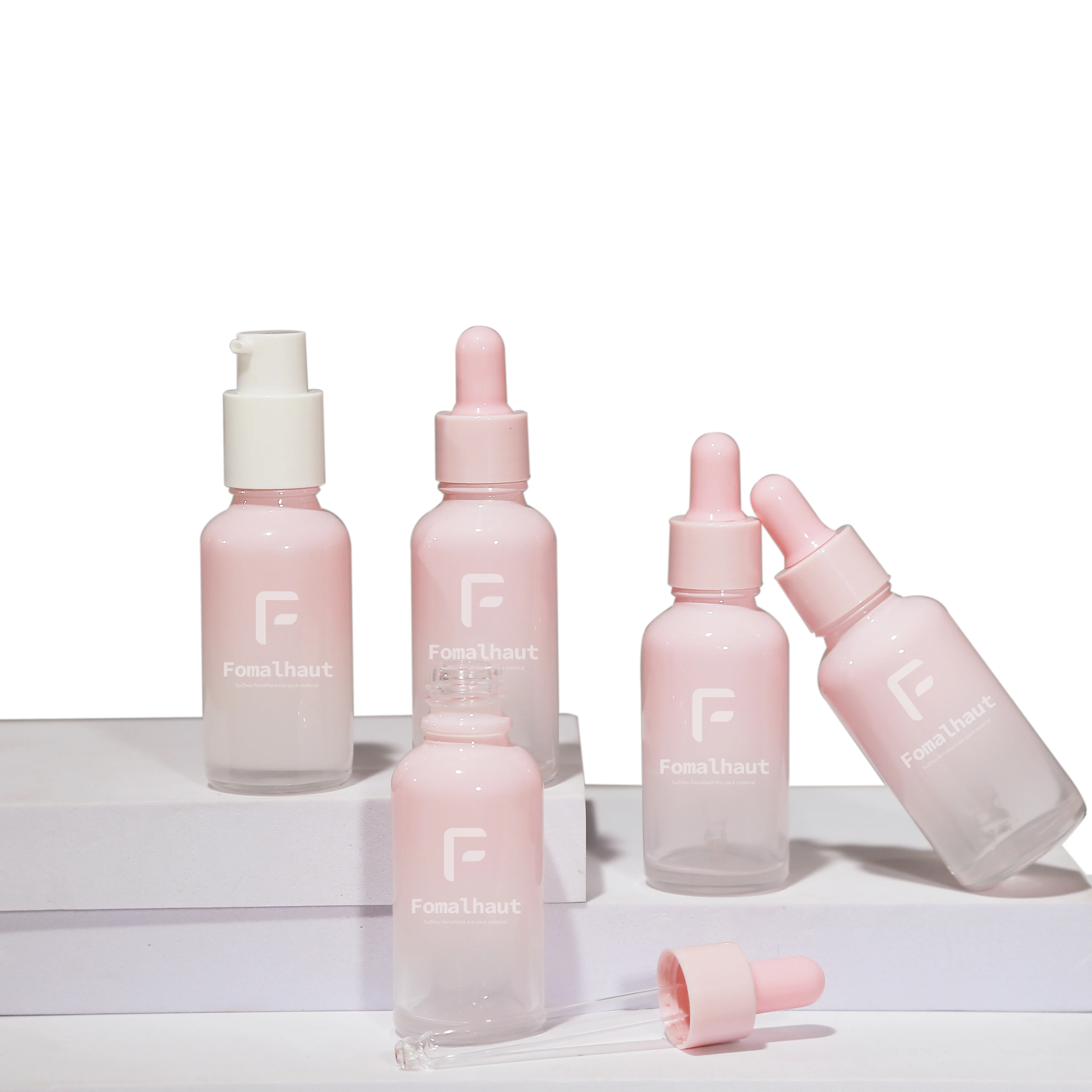 Fomalhaut  2023 latest product 15ml 30ml 50ml  gradient pink luxury cute glass dropper bottle for serum