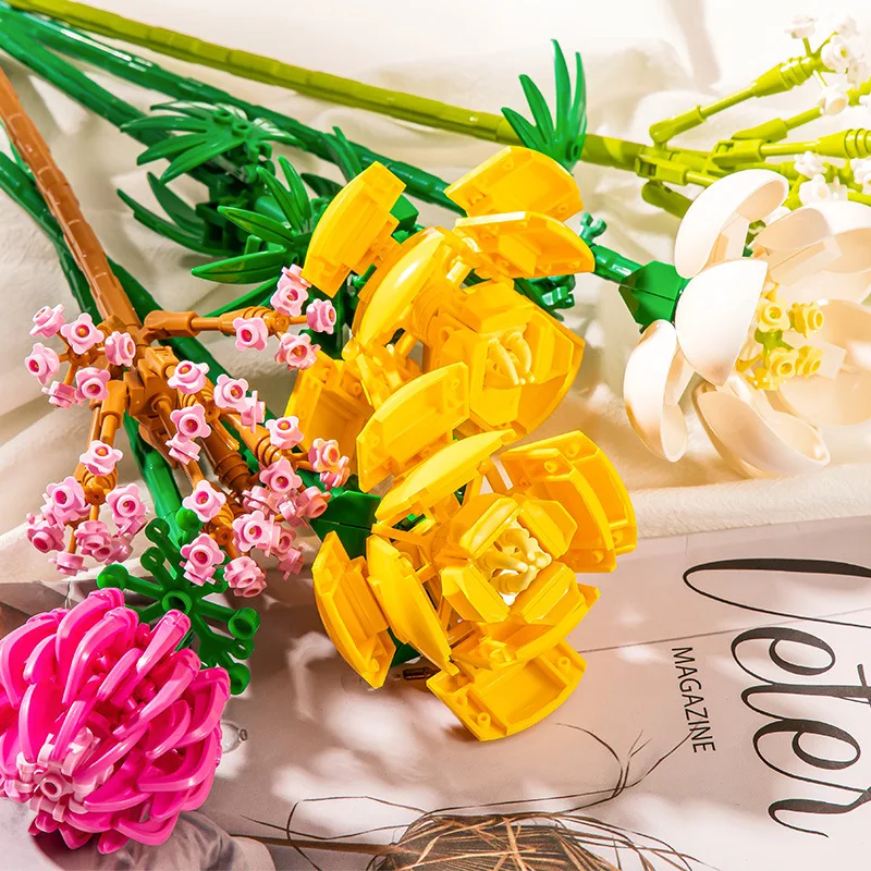 Romantic Flowers Building Block Puzzle Toys for Valentines Day Gifts Decoration Creative DIY Handmade Eternal Flower Jigsaw Game