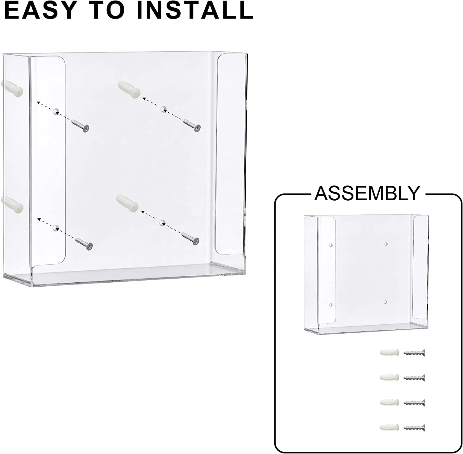 TSGG Hot Sales Wall Mount Floating Clear Single Acrylic Gloves Box Holder Mask Dispenser